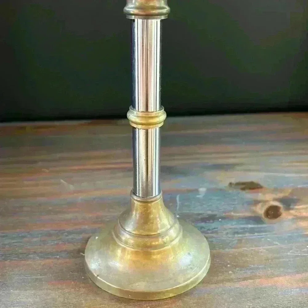 Vintage Brass & Chrome Candlestick/Candle Holder Made In Hong Kong